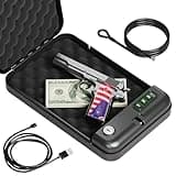 Grimtron Portable Pistol Safes – Electronic Lock Box & Key Access, Silent Mode, Compact Car Gun Safe for Handgun, Small Single Safe for Travel, Office, Dorm Use