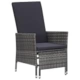 Kaorsrow Reclining Garden Chair, Outdoor Armchair with Adjustable Armrests, PE Rattan Patio Recliner for Backyard, Deck, and Lawn, Grey, Includes Comfortable Seat Cushion