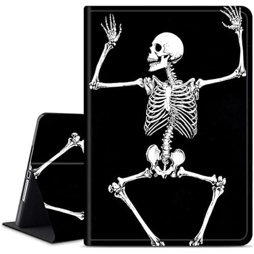 Dikoer for Samsung Galaxy Tab A 10.1" 2016 (SM-T580/T585, Not for 2019) Tablet Case, Multiple Viewing Angles & Kickstand Back Case Drop Protection Smart Cover, White Skull
