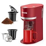 Horavie Mini Single Serve Coffee Maker for K-Cup Pod and Grounds, Fast Brew One Cup Coffee Machine with Descaling Reminder and Water Window, 6 to 12 oz. Brew Sizes, Red