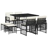 WRJENFSC 9 Piece Garden Dining Set, PE Rattan Outdoor Patio Furniture for 8 with Tempered Glass Table and Cream Cushions, Wicker Dining Set for Backyard and Terrace, Black