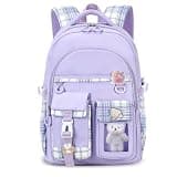 PRLINJSK Girls Backpack,Cute School Backpack for Girls Kids Teens,Kawaii Bookbag for Primary Elementary,Purple