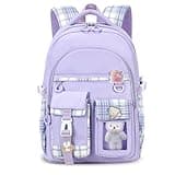 PRLINJSK Girls Backpack,Cute School Backpack for Girls Kids Teens,Kawaii Bookbag for Primary Elementary,Purple