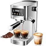 SHARDOR Espresso Machine 20 Bar, Professional Espresso Machine with Milk Frother and Touchscreen, Expresso Coffee Machines with Adjustable Temperature,for Cappuccino, Latte, Stainless Steel, Silver