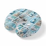 Chucoco Neck Pillow Nautical Lighthouse Rudder Starfish Travel Pillows for Airplane Memory Head Support Foam Pillow, Marine Life Shell Blue Wood Cervical Neck Pillows for Home Office Train