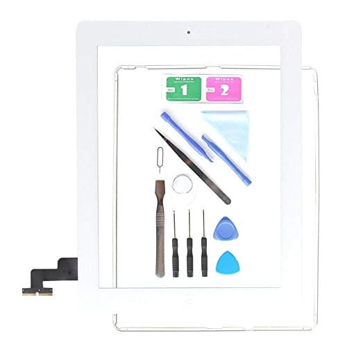 Replacement Screen for iPad 2 A1395 A1396 A1397,iPad2 Touch Screen Digitizer Front Glass Assembly White-Includes Home Button +Camera Holder+ PreInstalled Adhesive +Tools Kit