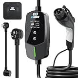 EVDANCE Level 1 & 2 EV Charger, 16A 110-240V Portable Electric Car Charger with 25ft Cable, Adjustable Current, Delayed Start, LED Screen, Universal EV Charger Compatible with All J1772 EVs