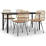 KGHFDVB 5 Piece Patio Dining Set with PE Rattan and Tempered Glass Tabletop, Steel Frame Outdoor Dining Set for 4, Comfortable Chairs with Backrest and Footpads