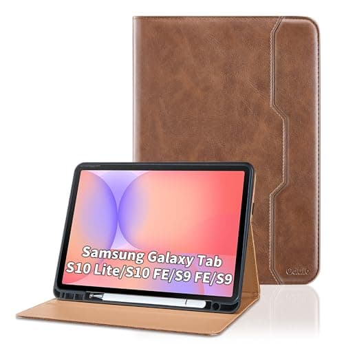 Case for Samsung Galaxy Tab S10 Lite/ S10 FE/ S9 FE 10.9 Inch/ S9 11 Inch, PU Leather Folio Case with S Pen Holder and Pocket, Auto Wake/Sleep Smart Tablet Cover, Matte-Brown