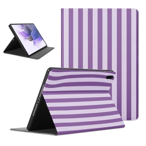 Mrtponk Aesthetic Striped Tablet Case for Samsung Galaxy Tab A9 8.7" SM-X110/X115, Purple Geometric Vertical Line Strip Print Cases Soft TPU Trifold Stand Protective PU Flip Holder Cases for Girl Boy