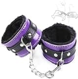 Purple&Black Furry Padded Handcuffs with Chain, Adjustable Plush Wrist Cuffs for Grownups, Soft Comfortable Fit Accessories,Couple Handcuffs Yoga Sweater C-I7462