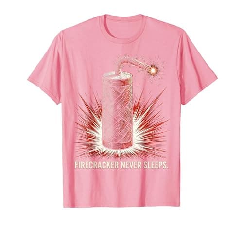Boys 4th of July Firecracker Never Sleeps Design T-Shirt, Men, Pink, Medium