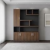 Yuetwelp Modern Executive Office Wall Unit, Large Executive Bookcase and File Cabinet, Executives Wall Unit with Doors and Shelves, Freestanding Storage Cabinet for Home Office (Brown, 63x16x79in)