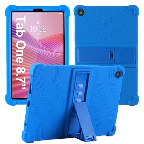 Caweet Case for Lenovo Tab One 8.7 Inch 2025, Heavy Duty Shockproof Full-Protection Adjustable Stand Silicone Cover, Blue