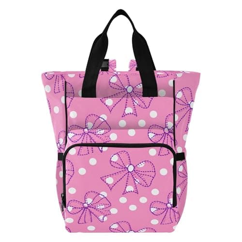VEKELEE Pink Bows Diaper Bag Backpack Large Travel Baby Diaper Bag with Stroller Straps Unisex Travel Essential