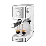 CHULUX Slim Espresso Machine with Milk Frother, 20 Bar Professional Italian Pump Espresso Coffee Machine for Home Cappuccino & Latte Maker, Stainless Steel, Silver