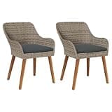 DXKDUSOKJ Modern Garden Chair Set of 2, Black Poly Rattan Outdoor Chairs 62.5 x 55 x 82 cm with Acacia Wood Legs, Weather-Resistant Cushioned Seat for Patio Terrace