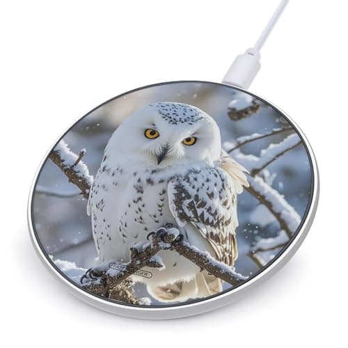 Winter White Owl Wireless Charger Portable Fast Charging Pad Lightweight Wireless Charging Pad 10W Slim Charging Station for Phone Charger Mat for Travel Home Office Desk