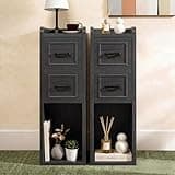 BERRY NEST Narrow Nightstand Set of 2, Modern Small Bedside Table with Drawers & Open Shelf, Modern End Table for Bedroom Small Spaces, Apartments, Renters, Black