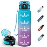 Mulbijeo Drinking Bottle 1 Litre, Time Stimulation, BPA-Free, Suitable for Carbonated Drinks, Water Bottle with Straw, Leak-Proof, Bottle for Camping, Office, Festival