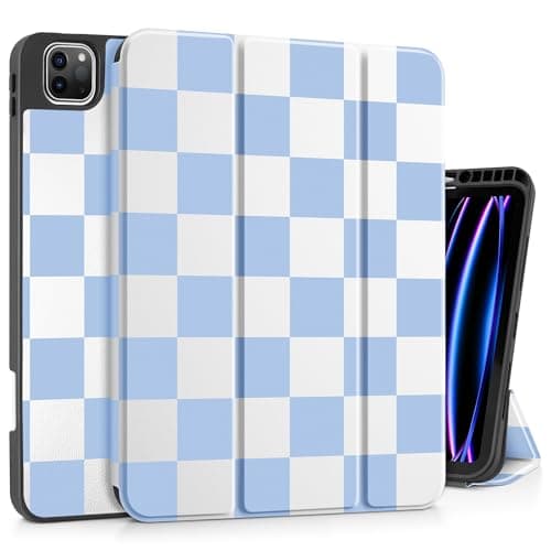 Tuiklol Case for iPad Pro 11 Inch 4ht/3rd/2nd/1st Gen 2022 2021 2020 2018 Release, Build-in Pencil Holder with Slim Stand TPU Back Cover & Trifold Stand & Auto Wake/Sleep Tablet Case, Lattice Blue