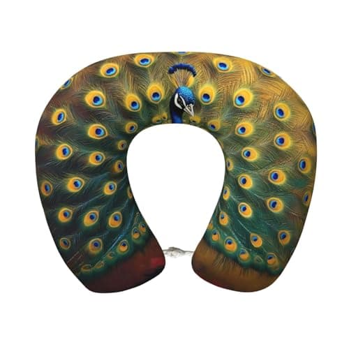 Hekroxu Peacocks 2 Print Travel Pillow Pure Memory Foam Neck Pillow Airplane for Traveling,Car, Train,Napping,Traveling,Washable Cover