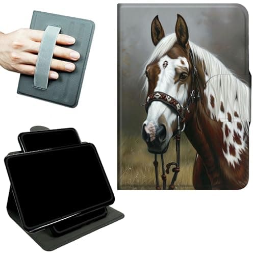 RWUTYTIUL Rotating Handle Case for Samsung Galaxy Tab A 10.1" 2019 SM-T510/T515/T517, 360 Degree Swivel Kickstand with Magnetic Closure Leather Protective Cover for Women Men, Horse