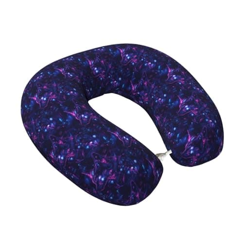 Cyber Neon Wolf Print Travel Neck Pillow for Airplanes, Memory Foam Neck Pillow for Traveling/Sleeping, Travel Essentials Accessories for Women Men
