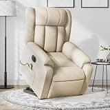 HBFDSFG Electric Stand Up Massage Recliner Chair Cream Fabric with Power Lift, 135 Degree Reclining, 6 Massage Points, Side Pocket for Elderly