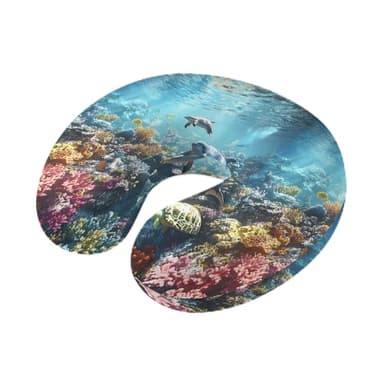 Yaiikkvbaa Underwater Animals Neck Pillow Memory Foam U Shaped Travel Pillow, Turtle Shark Coral Coastal Fish Neck Support Pillows Decorative Headrest Cushion for Airplane Sleeping Car Office