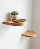NBMFGD Corner Floating Shelves Set of 2, Solid Oak Wood Wall Mounted Corner Shelf, Semi-Circular Small Floating Corner Shelf for Plant Display, Bathroom, Living Room, Kitchen, Decor Organizer