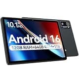 Android 16 Tablet 10.1 Inch 2026 Latest Upgraded, Helio G80 Octa-Core with Gemini AI, 12GB RAM 64GB ROM 1TB Expandable tablets, 7000mAh Battery, 13MP+8MP Dual Camera, 5G WiFi, GPS, BT5.0, for Home Use