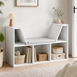 Furevol 5-Cube Bookshelf with 22.4inc Wide Seat Cushion, Organizers and Storage with Bench, Book Shelf with Reading Nook, for Bedroom, Living Room, White
