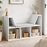 Furevol 5-Cube Bookshelf with 22.4inc Wide Seat Cushion, Organizers and Storage with Bench, Book Shelf with Reading Nook, for Bedroom, Living Room, White