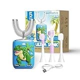 Well Before Kids U Shaped Electric Toothbrush with 5 Brush Heads, Ultrasonic, 5 Modes, IPX7 Waterproof Design (Dinosaur, Green, Ages 2-7)