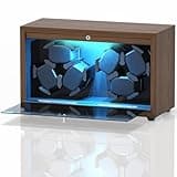 iFregga Watch Winder, 6 Slots Automatic Watch Winders with Serenity Blue Backlight and Memory Foam Pad, Open Lid Tech, 4 Modes (Adapter Not Included), Oak
