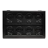 WOLF Heritage 8-Piece Winder with Glass Cover, Black - Secure Fit with Patented Lock-In Dynamic Cuff - For Bigger, Heavier Watches - Faux Leather - Includes Universal Adapter