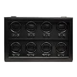 WOLF Heritage 8-Piece Winder with Glass Cover, Black - Secure Fit with Patented Lock-In Dynamic Cuff - For Bigger, Heavier Watches - Faux Leather - Includes Universal Adapter