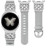 Minyee Celtic Knot Silicone Band Compatible with Samsung Galaxy Watch 8 40mm 44mm/ 8 Classic 46mm Band Women, No Gap One-Click Dressy Fancy Premium Silicone Waterproof Adjustable Strap, Grey/Silver