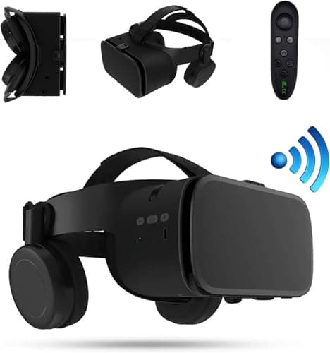 VR Headset with Built-in Headphones & Bluetooth Controller, 3D Virtual Reality Glasses for 4.7"-6.5" Phones, Anti-Blue Light VR Goggles for Movies, Games & Immersive Experience