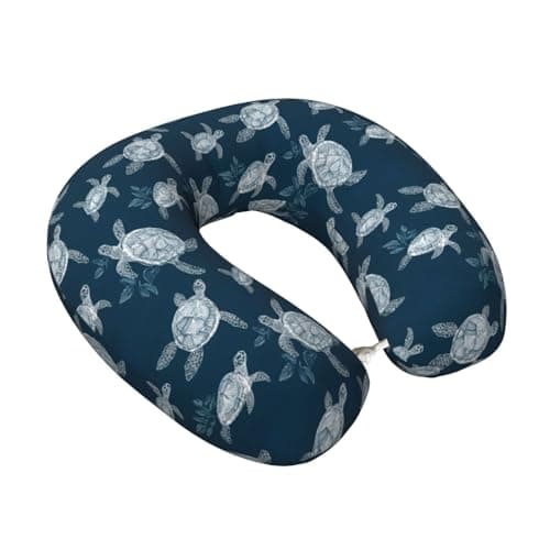 Hand-Drawn Turtle Print Travel Neck Pillow for Airplanes, Memory Foam Neck Pillow for Traveling/Sleeping, Travel Essentials Accessories for Women Men