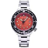 LURCAN Heimdallr Series Luxurious Men's Automatic Diver Dress Watch NH35A Movement 200m Waterproof Mechanical Wristwatch with Sapphire Crystal and C3 Super Luminous (Red, Stainless Steel)