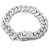 Halukakah Platinum Plated Cuban Link Chains Boys Kid's 14MM,White Gold Plated Lab Diamonds Prong Set Bracelet 7",Fits Ages 8-16.with Giftbox