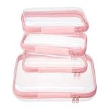 WELPIRT 4 pcs Clear Zipper Pouches,Hard Shell Zipper Case, Toiletry Bag for Travel, CLear Diaper Bag, Toiletry Pouch, Travel Organizer, Cosmetic Bag,Toy Storage Bins (M+3S) (Light Pink)