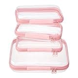 WELPIRT 4 pcs Clear Zipper Pouches,Hard Shell Zipper Case, Toiletry Bag for Travel, CLear Diaper Bag, Toiletry Pouch, Travel Organizer, Cosmetic Bag,Toy Storage Bins (M+3S) (Light Pink)