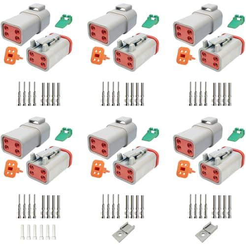 4 Pin Way Deutsch DT Gray Connector 6 Set,Size 16 Solid Contacts Waterproof Electrical Wire Connector with Seal Plug, 6 pcs seal plugs and 2 pcs trestles for Truck,Marine, Motorcycle Wiring