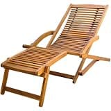 YUOGHRTFE Solid Acacia Wood Foldable Deck Chair with Footrest for Outdoor Garden Patio Terrace