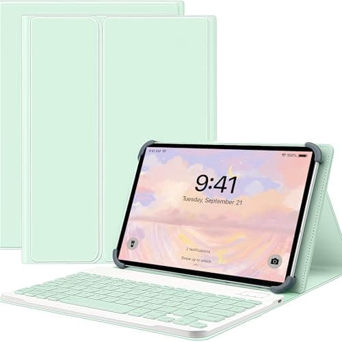for 9-11” Tablet Case with Detachable Magnetic Keyboard, Universal Fit for 9-11 Inch Tablets, TPU Protection, Premium PU Leather, Type-C Charging (mintgreen)