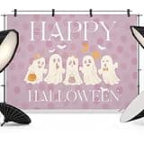 Pink Purple Halloween Backdrop 12x8ft Funny Cute Ghost Pumpkins Dots Photography Backdrop Photoshoot Background Tapestry Banner for Birthday Baby Shower Decoration Party Video Photo Studio Props
