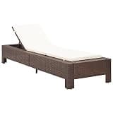 KGFHERENB Sunbed with Cushion, Brown Poly Rattan Outdoor Sun Lounger, Adjustable Reclining Patio Chair with Powder-Coated Steel Frame for Poolside, Balcony, and Garden